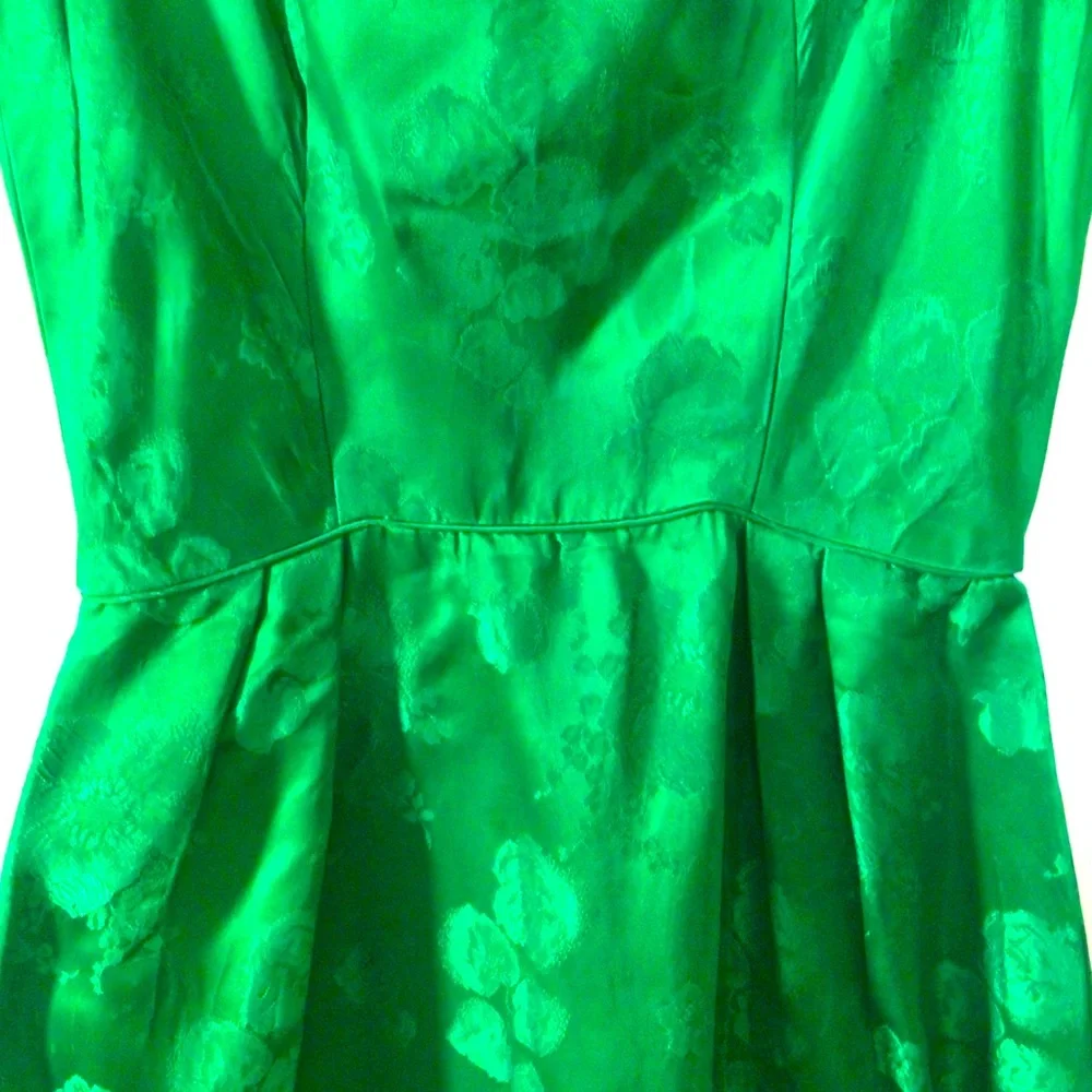 Vintage Kelly Green Silk Jacquard Dress☘️ - Picture 8 of 12